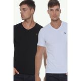 Dewberry İkili Set T8568 V Yaka Erkek T-Shirt-Beyaz-Siyah - XXL - Beyaz - Siyah