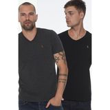 Dewberry İkili Set T8568 V Yaka Erkek T-Shirt-Siyah-Antrasit - Antrasit - Siyah