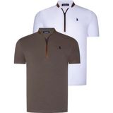 Dewberry Ikili Set T8571 Dewberry Fermuarlı Erkek T-Shırt-Beyaz-Haki - XL - Beyaz - Haki
