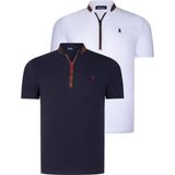 Dewberry Ikili Set T8571 Dewberry Fermuarlı Erkek T-Shırt-Lacivert-Beyaz - 2XL
