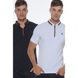Dewberry İkili Set T8571 Fermuarlı Erkek T-Shirt-Beyaz - Lacivert - XXXL