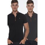 Dewberry İkili Set T8571 Fermuarlı Erkek T-Shirt-Siyah-Antrasit - Antrasit - Siyah