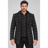 Dewberry K9532 Erkek Kaban Ekose Siyah (1) Yün Karışımlı Dış Giyim - 2XL