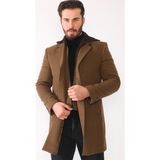 Dewberry Kadın Midi Palto Yün Malzemeden Düz Desenli Camel Renk Şık Tasarım - 4XL