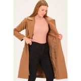 Dewberry Kadın Palto Camel Renk Uzun Kol Düz Desenli Akrilik Polyester Karışımı