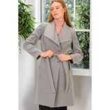 Dewberry Kadın Palto Uzun Düz Gri %69 Polyester %30 Viskon Şık Tasarım