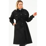 Dewberry Kadın Palto Uzun Siyah Düz Tasarım %70 Polyester %30 Akrilik Malzeme ile