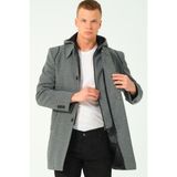 Dewberry Koyu Gri Erkek Palto Uzun Kol %70 Yün %30 Polyester Düz Desen Orta Kalınlık - 2XL