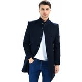 Dewberry Palto Erkekler İçin Midi Uzun Kol Yün Polyester Düz Desenli Şıklık - Lacivert - 2XL