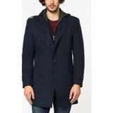 Dewberry Plt8334 Erkek Palto Uzun Kol Yün Polyester Lacivert Midi Düz Desenli 3XL Beden