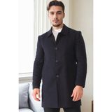 Dewberry PLT8364 Erkek Palto Düz Lacivert %70 Yün %30 Polyester Orta Kalınlık Uzun Kol - 2XL - Lacivert_P9E