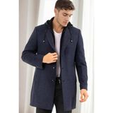 Dewberry PLT8376 Erkek Palto %70 Yün %30 Polyester Orta Kalınlık Desenli Lacivert 3XL