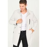 Dewberry PLT8386 Diagonal Gri Krem Erkek Palto