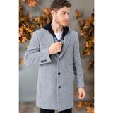Dewberry PLT8395 5XL Battal Palto Açık Diagonal Gri %70 Yün %30 Polyester Uzun Kol Erkek