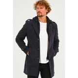Dewberry PLT8401 Erkek Palto-Diagonal %70 Yün %30 Polyester Orta Kalınlık Lacivert Midi Uzun Kol