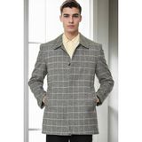 Dewberry PLT9206 Erkek Palto Düz Gri %70 Yün %30 Polyester Uzun Kol Orta Kalınlık - 5XL