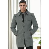 Dewberry PLT9335 Koyu Gri Erkek Palto %70 Yün %30 Polyester Uzun Kol Astarlı Orta Kalınlık - XL