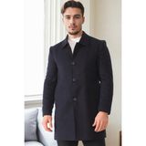 Dewberry PLT9364 Erkek Palto %70 Yün %30 Polyester Lacivert Midi Uzun Kol Düz Tasarım - XL