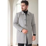 Dewberry PLT9364 Erkek Palto Açık Gri %70 Yün %30 Polyester Orta Kalınlık Uzun Kol Düz Desenli - XL