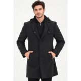 Dewberry PLT9371 Erkek Palto Diagonal Antrasit (2) Yün Karışımlı Diyagonal Desenli Dış Giyim - 2XL