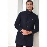 Dewberry PLT9386 Erkek Palto Lacivert %70 Yün %30 Polyester Orta Kalınlık Uzun Kol Düz Desen - XL