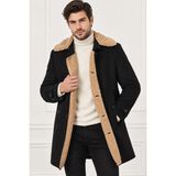 Dewberry PLT9399 Erkek Palto Düz Siyah Süet Görünümlü Dış Giyim - XL