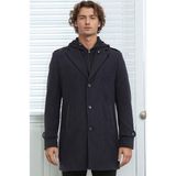 Dewberry PLT9401 Erkek Palto %70 Yün %30 Polyester Orta Kalınlık Lacivert Uzun Kol Düz Desenli - 4XL
