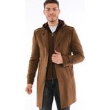 Dewberry PLT9401 Erkek Palto Camel %70 Yün %30 Polyester Orta Kalınlık Uzun Kol Düz Desenli - 3XL