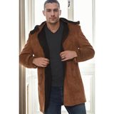 Dewberry Süet Görünümlü Erkek Palto Açık Camel %95 Polyester Orta Kalınlık Uzun Kol - 2XL