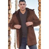Dewberry Süet Görünümlü Erkek Palto PLT8399 Düz Kahve %95 Polyester Orta Kalınlık Uzun Kol L Beden