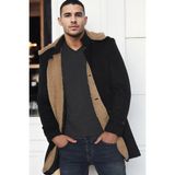Dewberry Süet Görünümlü Erkek Palto Uzun Kol Astarlı Düz Siyah %95 Polyester XL
