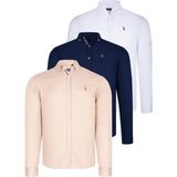 Dewberry Üçlü Set G674 Dewberry Erkek Gömlek-Lacivert-Beyaz-Bej - Lacivert - Beyaz - Bej