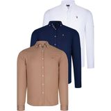 Dewberry Üçlü Set G674 Dewberry Erkek Gömlek Lacivert Beyaz Camel - Camel - Beyaz - Lacivert