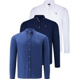 Dewberry Üçlü Set G674 Dewberry Erkek Gömlek Lacivert Beyaz Indigo - İndigo - Beyaz