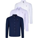 Dewberry Üçlü Set G674 Dewberry Erkek Gömlek Lacivert Beyaz Lila - Lacivert - Beyaz - Lila