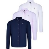 Dewberry Üçlü Set G674 Dewberry Erkek Gömlek Lacivert Beyaz Pembe - Lacivert - Beyaz - Pembe
