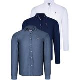 Dewberry Üçlü Set G674 Dewberry Erkek Gömlek Lacivert Beyaz Petrol - Lacivert - Petrol