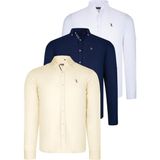Dewberry Üçlü Set G674 Dewberry Erkek Gömlek-Lacivert-Beyaz-Sarı - Lacivert - Beyaz - Sarı
