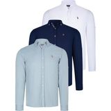 Dewberry Üçlü Set G674 Dewberry Erkek Gömlek Lacivert Beyaz Su Yeşili - Beyaz - Su Yeşili