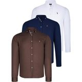 Dewberry Üçlü Set G674 Dewberry Erkek Gömlek-Lacivert-Beyaz-Toprak - Lacivert - Beyaz - Toprak