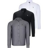 Dewberry Üçlü Set G674 Dewberry Erkek Gömlek-Siyah-Beyaz-Füme - 3XL - Siyah - Beyaz - Füme