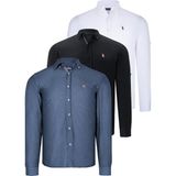 Dewberry Üçlü Set G674 Dewberry Erkek Gömlek Siyah Beyaz Petrol - Beyaz - Petrol