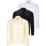 Dewberry Üçlü Set G674 Dewberry Erkek Gömlek-Siyah-Beyaz-Sarı - Siyah - Beyaz - Sarı