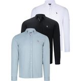 Dewberry Üçlü Set G674 Dewberry Erkek Gömlek-Siyah-Beyaz-Su Yeşili - 3XL