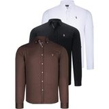 Dewberry Üçlü Set G674 Dewberry Erkek Gömlek Siyah Beyaz Toprak - 2XL - Siyah - Beyaz - Toprak
