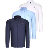 Dewberry Üçlü Set G725 Dewberry Erkek Gömlek-Beyaz-Lacivert-Mavi - 2XL - Beyaz - Lacivert - Mavi