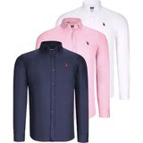 Dewberry Üçlü Set G725 Dewberry Erkek Gömlek-Beyaz-Lacivert-Pembe - Çok Renkli