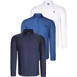 Dewberry Üçlü Set G725 Dewberry Erkek Gömlek Lacivert Beyaz Indigo - İndigo - Beyaz