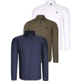 Dewberry Üçlü Set G725 Dewberry Erkek Gömlek-Lacivert-Beyaz-Yeşil - Lacivert - Beyaz - Yeşil