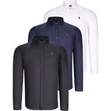Dewberry Üçlü Set G725 Dewberry Erkek Gömlek-Siyah-Beyaz-Lacivert - 3XL - Lacivert - Siyah - Beyaz